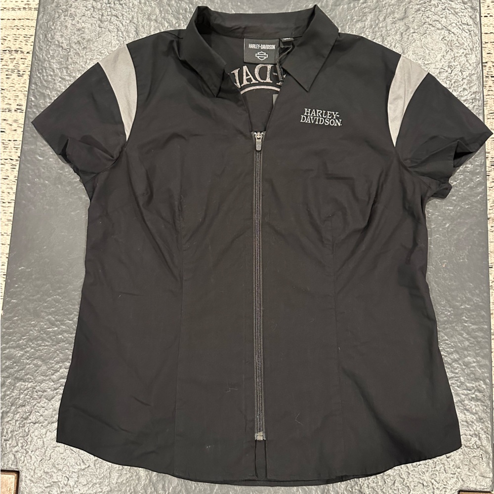Harley-Davidson Black Short Sleeve Zip-up Polo Shirt